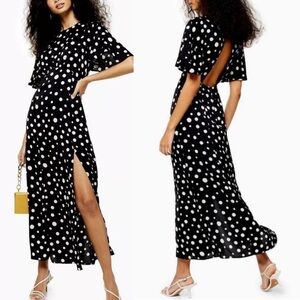 Topshop Austin abstract polka dot angel sleeve midi dress NWT Black Sz 6